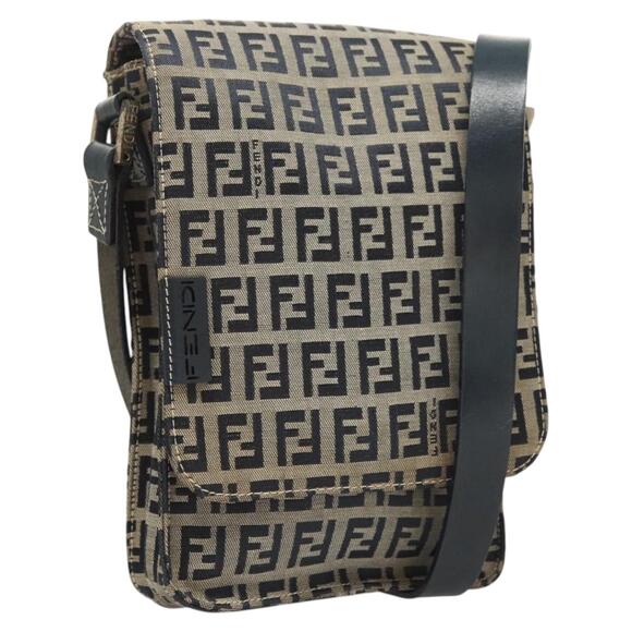 FENDI Zucchino Canvas Shoulder Bag Navy Gold - Picture 1 of 13